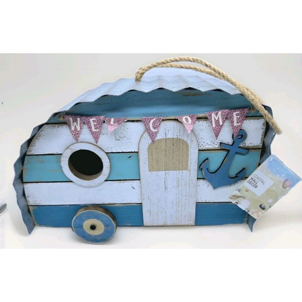 Coastal Camper Birdhouse Wall Decor Big Lots Rustic Wooden Beach Trailer GSEA006